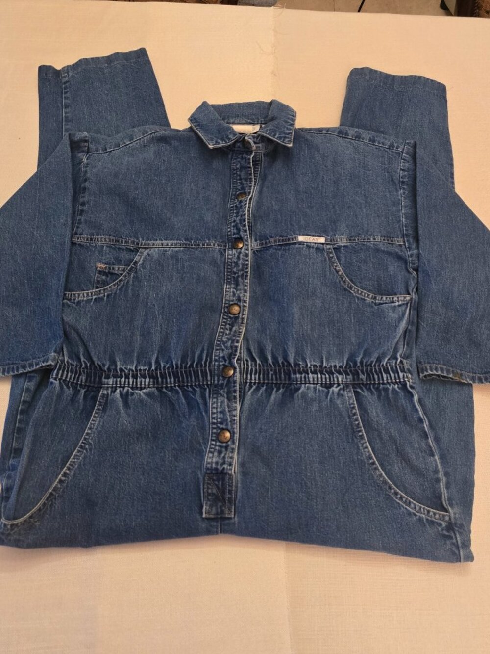 Vintage IDEAS medium wash denim button jumpsuit coveralls